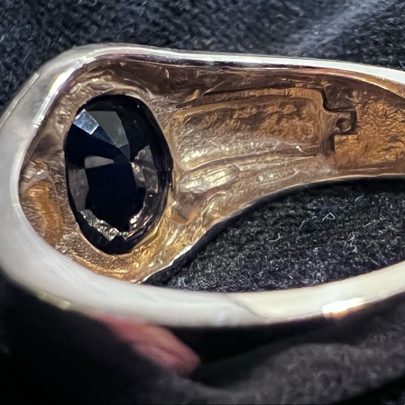 ******SOLD******Mens 14K Gold Ring w/dark (real) Sapphire - Picture 3 of 6